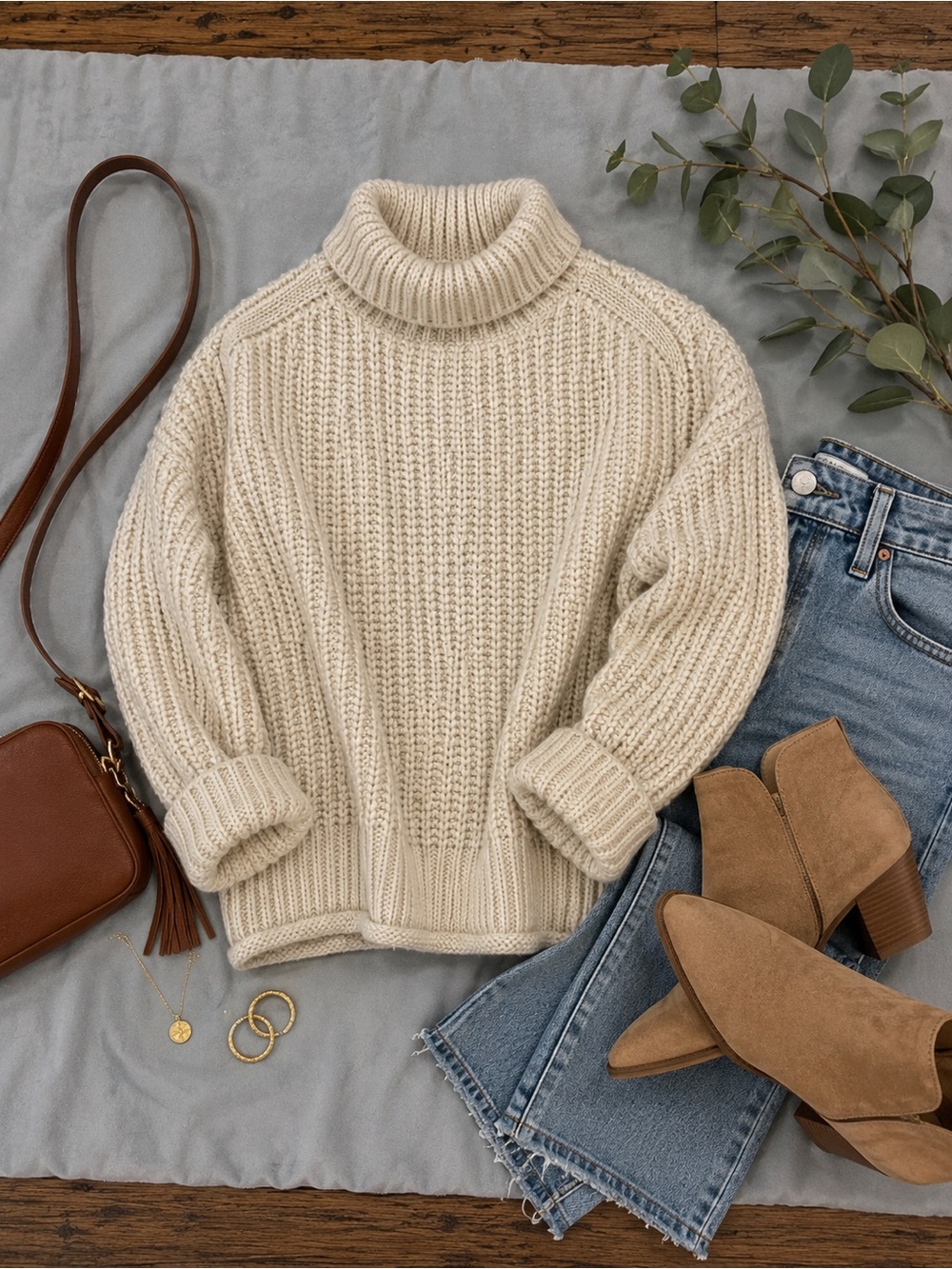 POL Cream Chunky Turtleneck Sweater